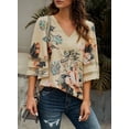 thumbnail image 6 of Asyoly Womens Tops Summer 3/4 Bell Sleeve V Neck Blouse Top Shirt Mesh Panel Loose Casual Loose Fitting Pullover, 6 of 6