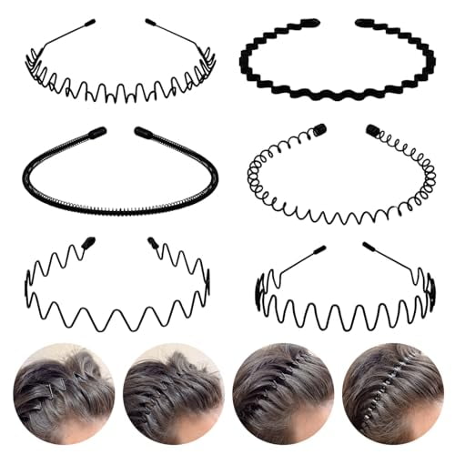 Metal Headbands for Men Fashion Headband for Women,Unisex Wavy Hair Bands Outdoor Sports Head Bands Simple Elastic Non-Slip Hair Accessories (6 Pack)