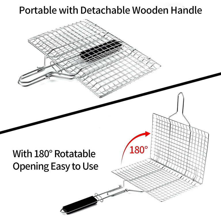 JOKAPY Portable BBQ Grill Basket Fish Grilling Basket /Silicone brush for  Outdoor, Stainless Steel BBQ Accessories BBQ Tools for Fish,Vegetables,  Shrimp, Steak, Chops and Small Flat Sea Food 