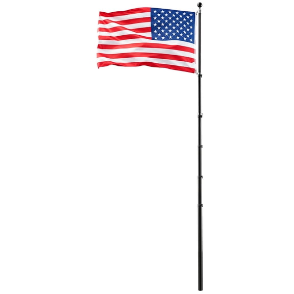 KFFKFF 30ft Heavy-Duty Telescopic Flagpole Kit, Sturdy Outdoor Aluminum Flagpole with 3x5 American Flag for Residential, Commercial, or Yard Use, Black