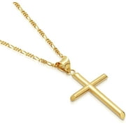 Dubai Collections Gold Figaro Chain Style Cross Pendant Necklace Solid Plated Clasp for Men,Women Diamond Cut Cuban Link Box Easter Gift 20"