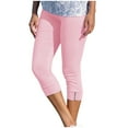thumbnail image 2 of BADHUB Capri Cropped Leggings for Women Solid Color Casual Essential Yoga Gym Pants Button Design Slim Fitting Workout Capri Pants Clearance, 2 of 7