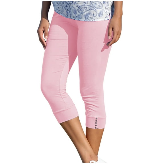 USNSM Capri Pants for Women Casual Summer Workout Leggings Stretch Knee Length Capri Pants High Waisted Comfy Yoga Capris Pink M