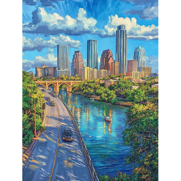 Austin Skyline Cityscape Canvas Print/Wall Art, Perfect for Living Room, Bedroom, Office, Hotel, and Gallery Wall Decor