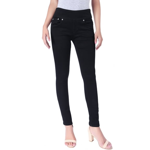 BodiLover, Women's, Stretchy Comfy Shaping Pull On Skinny Denim Jeans, Black, 10