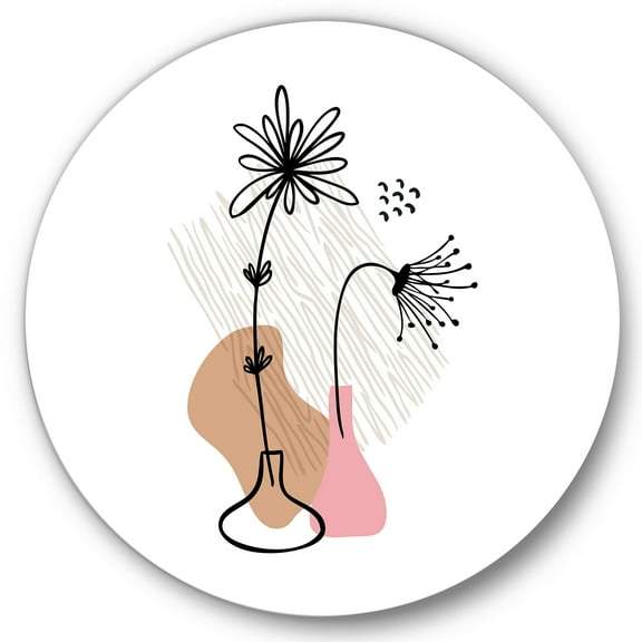 Designart 'Abstract Minimal Shapes Under Flowers III' Modern Circle Metal Wall Art 36x36 - Disc of 36