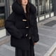 thumbnail image 1 of Parkas de manga larga para mujer, con capucha, doble bolsillo y hebilla de cuerno de toro, de moda, de algodón, 1 of 3