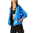 thumbnail image 3 of Chaqueta Brillante de Mujer INSPIRE CHIC de Manga Larga Ligera con Capucha y Cremallera Metálica XL Azul, 3 of 7