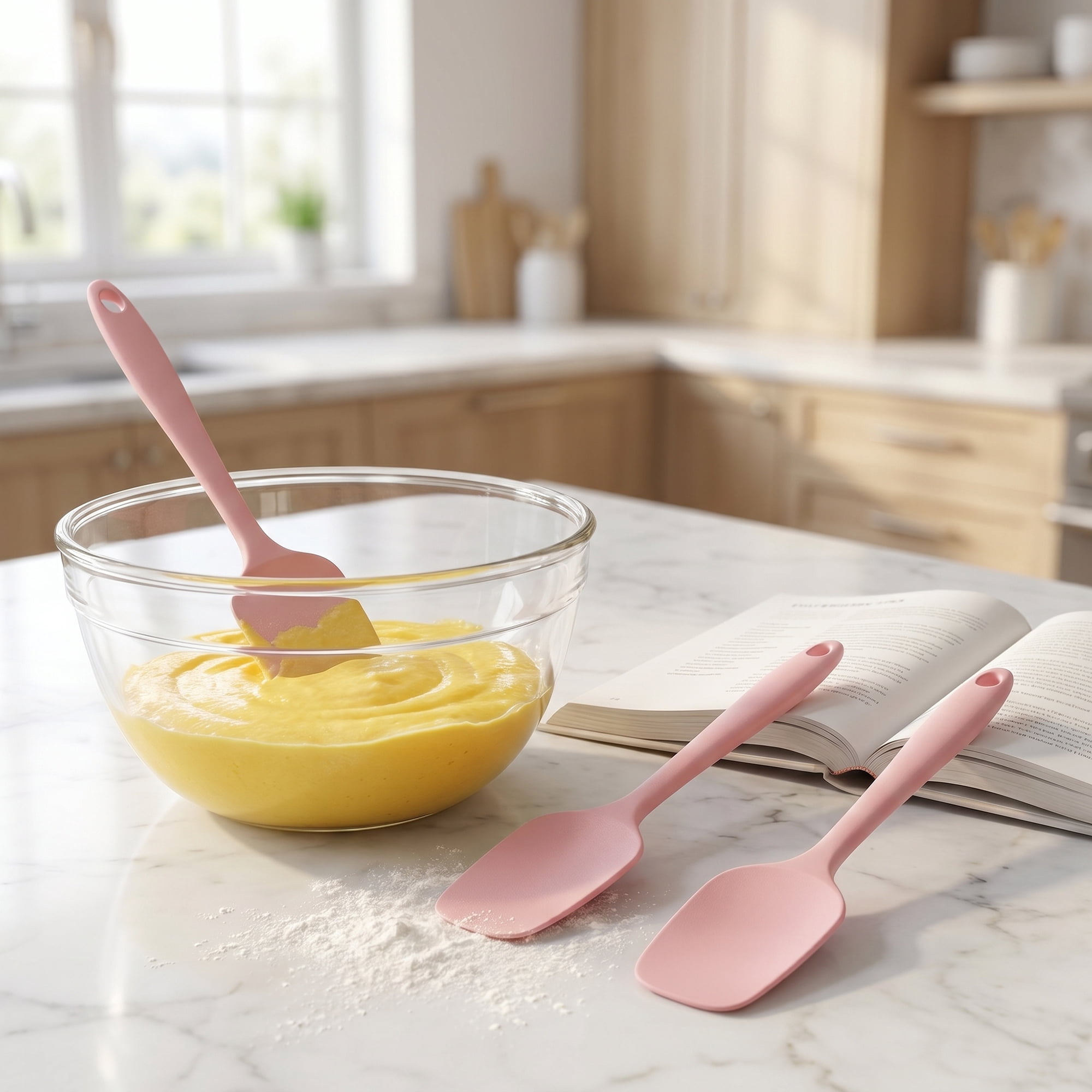 Unique Bargains 3-Piece Kitchen Silicone Spatula Set with Heat-Resistant Tools Pink 3PCS