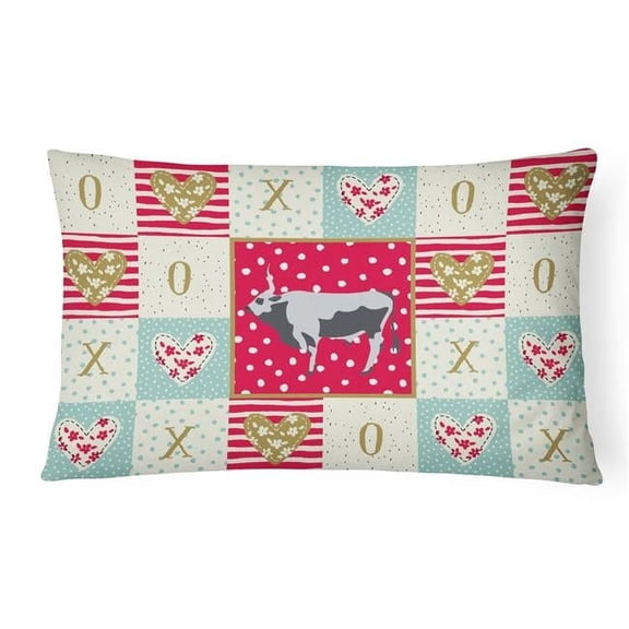 Carolines Treasures CK5251PW1216 Hungarian Grey Steppe Cow Love Canvas Fabric Decorative Pillow, Red, 12H x16W,