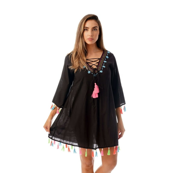 Riviera Sun Tunic Dresses for Women 21821-BLK-L (Small, Black)
