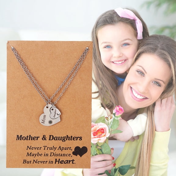 Noothes Mother Daughter Necklace Mom and Daughter Gifts Matching Sun Moon Heart Pendant Set for 2 Sterling Silver Finish Jewelry for Women Birthday