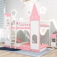 thumbnail image 2 of Bed Frame Twin Over Twin Castle Bunk Bed with Ladder Pink, 2 of 8