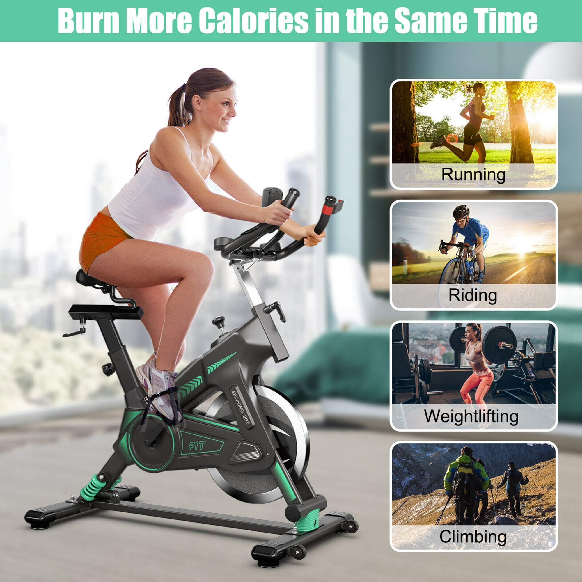 Gymax Stationary Exercise Bike Cycling Bike W/33Lbs Flywheel Home Fitness Gym Cardio