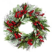 24" Red Berry and Pine Wreath