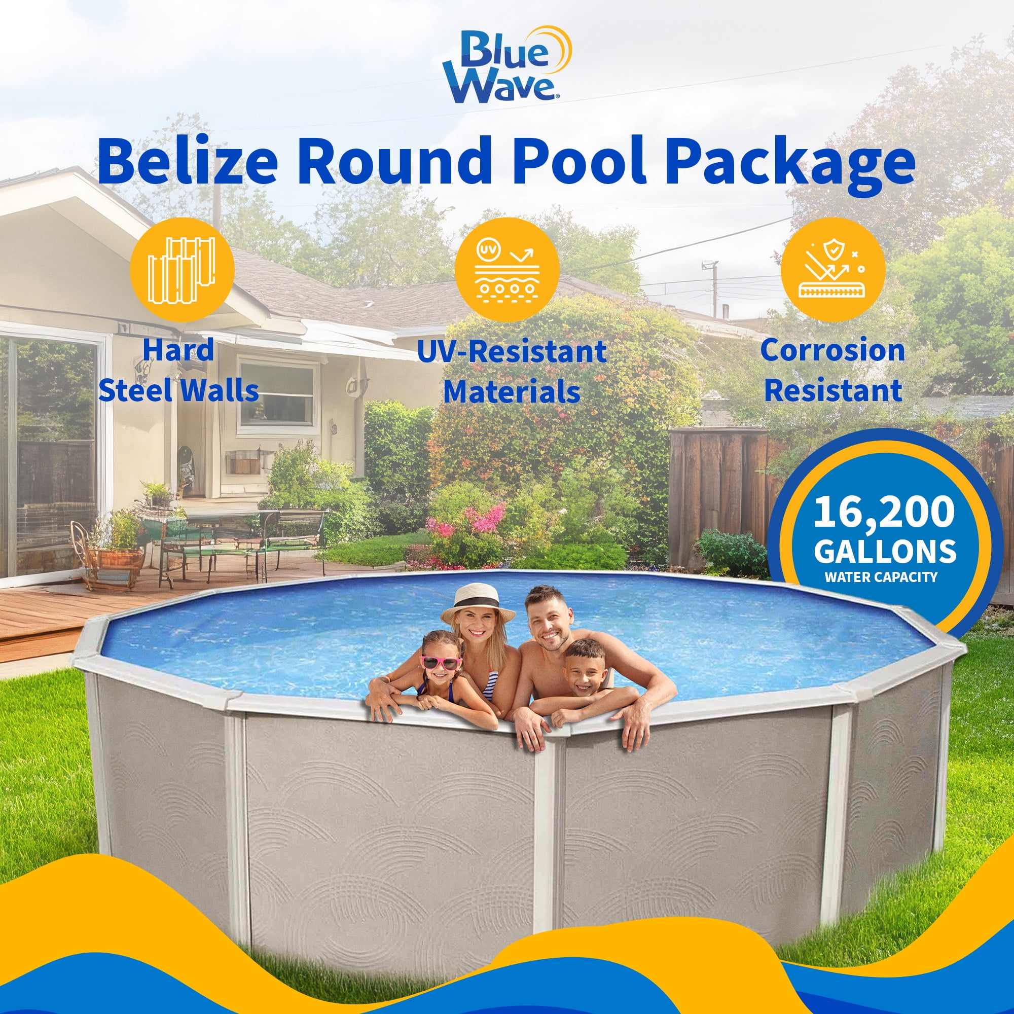 Belize 27-ft Round 52-in Deep 6-in Top Rail Metal Wall Swimming Pool Package