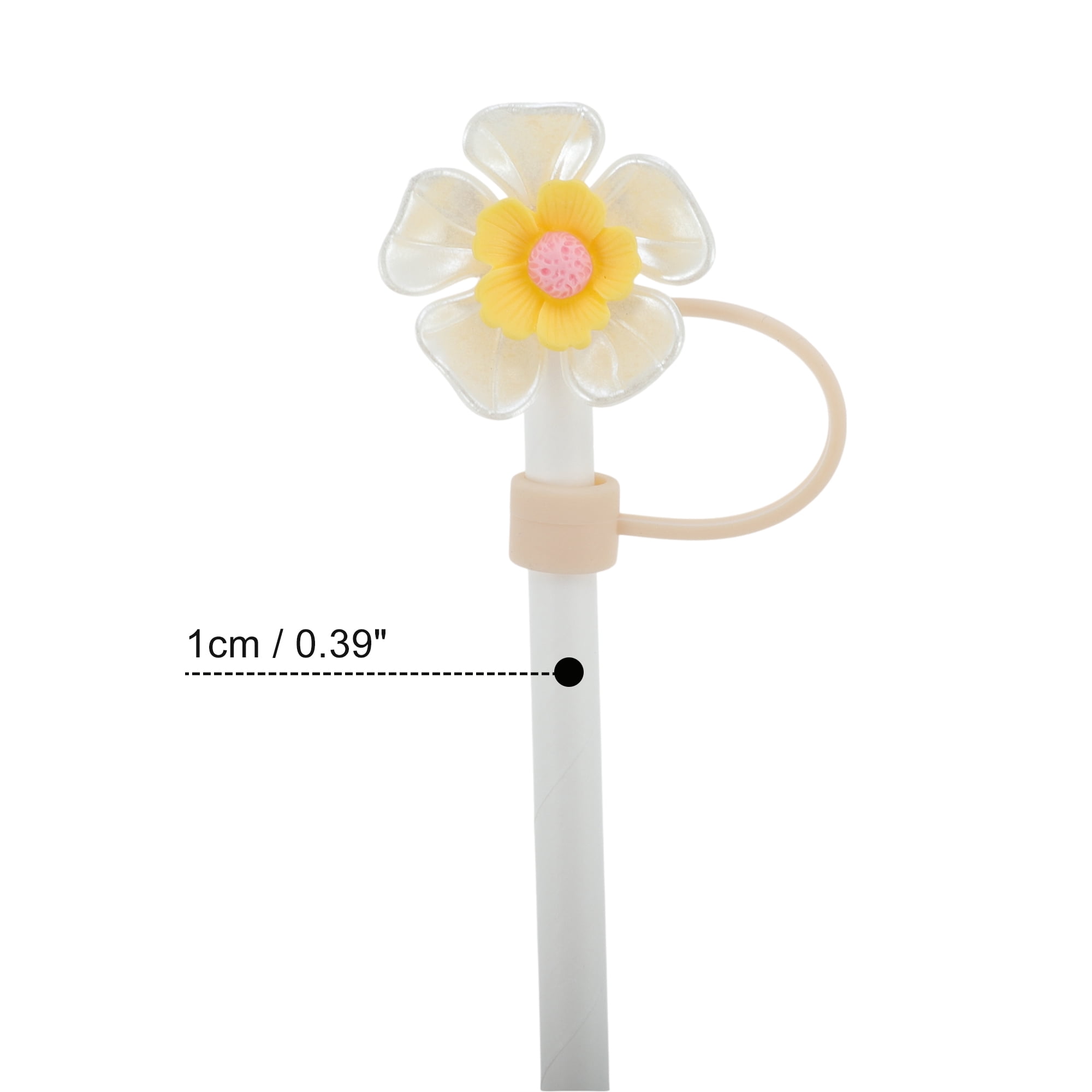 Unique Bargains 4Pcs Flower Straw Cover Cap Silicone Straw Covers for Drinkware Yellow
