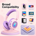 thumbnail image 3 of Geryst Kids Bluetooth Headphones, Bluetooth 6.0 Wireless & Wired Headset with LED Lights, 74/84/95dB Volume Limiter, Over-Ear Headphones for Boys Girls, School, Travel and Tablet, Blue, 3 of 9