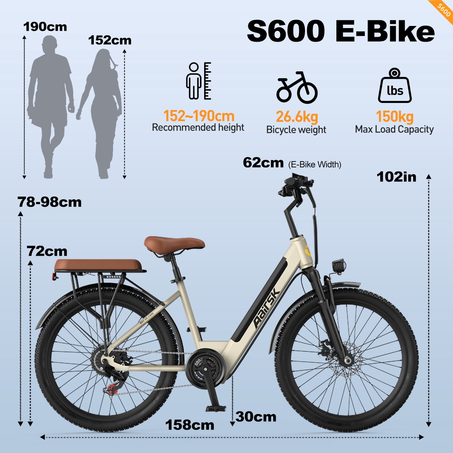 Unibike 250W Electric Bike for Adults, 36V 13AH Removeable Battery, 26'' City Bicycle, 15MPH Commuter Women Ebike