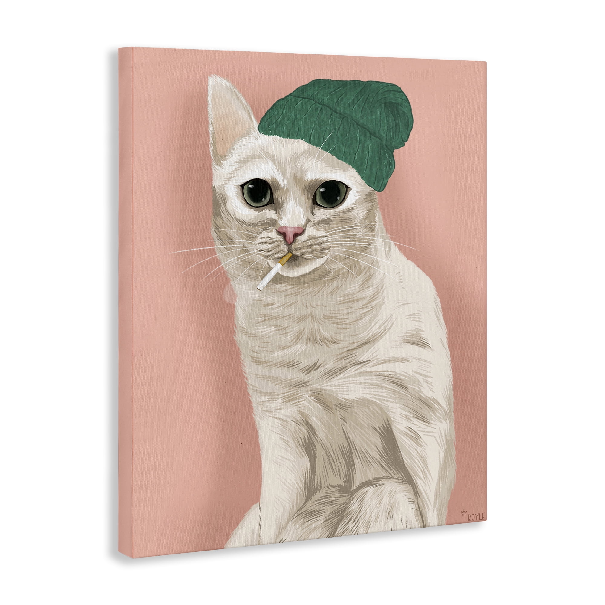 Stupell Industries Hipster Cat with Beanie Animals Painting Wrapped Canvas Art Print Wall Art, 36 x 48
