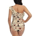 thumbnail image 5 of Rateoe Wine Glasses Pattern Women One Piece Swimsuits Tummy Control One Shoulder Bathing Suits Ruffle Swimwear-Medium, 5 of 6