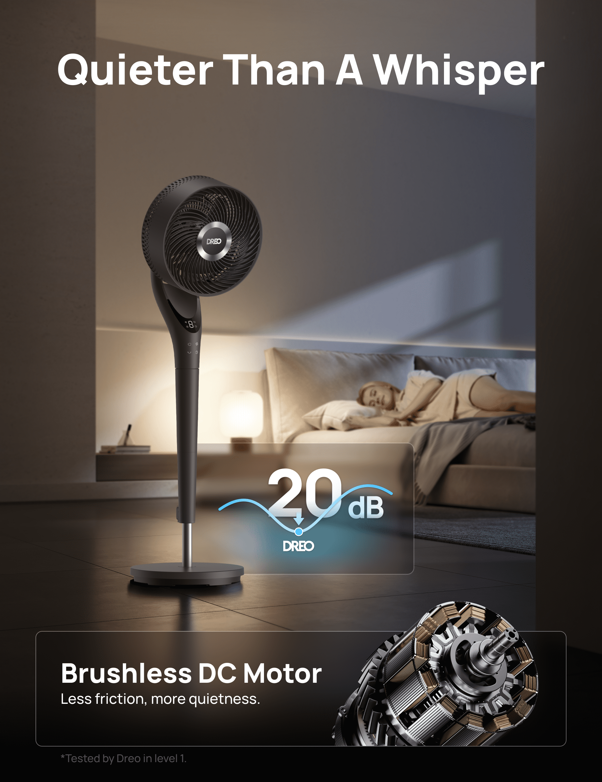 DREO Pedestal Fan for Bedroom, 90-degree Oscillating Standing Fan, Quiet Floor Fan with DC Motor, 95ft of Air Flow, 9 Speeds, 3 modes, 25dB, 120-degree Manual Tilt, Adjustable Height, Timer, Remote