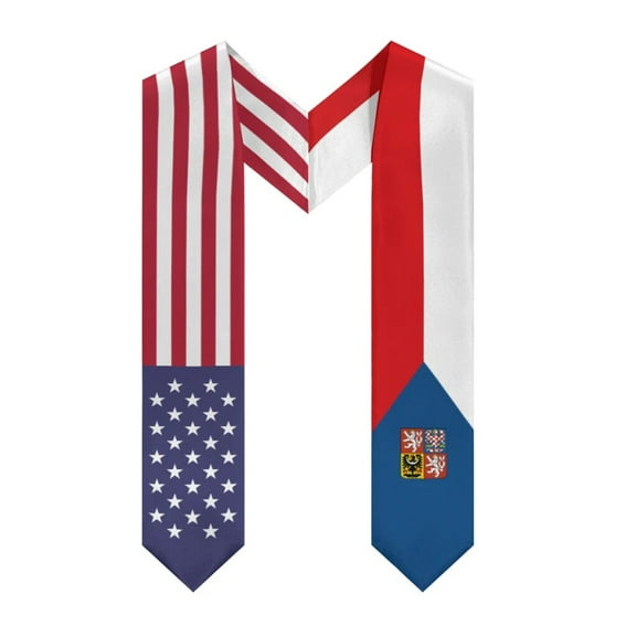 More design Graduation shawl Czech Republic & United States Flag Stole Sash Honor Study Aboard International Students