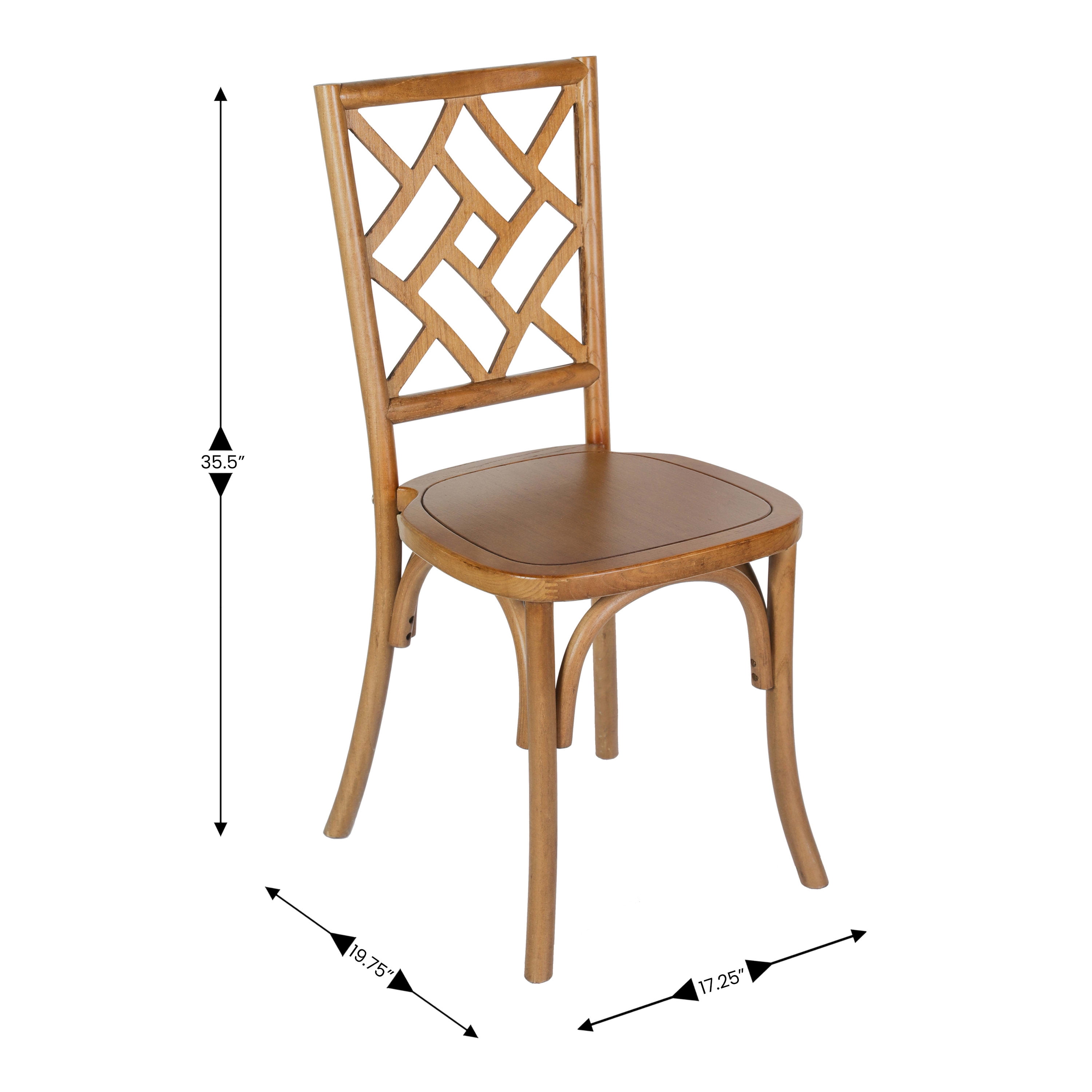 Merrick Lane Solid Wood Dining Chair with Stackable Design, Ornate Seat Back Accenting, and Elegant Finish in Pecan