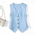 thumbnail image 4 of cocolona Linen Vest for Women Sleeveless Button Down Solid Color Trendy Waistcoat Trendy Casual Tops, 4 of 5