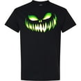 thumbnail image 3 of Inktastic Wide Grinning Pumpkin Face in Lime Green Glow T-Shirt, 3 of 5