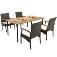 thumbnail image 1 of Costway 5PCS Patio Wicker Dining Set Cushion Acacia Wood Armchairs Table with Umbrella Hole, 1 of 10