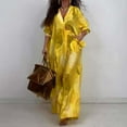 thumbnail image 6 of Women's Flowy 2 Piece Outfits Aesthetic Printed Full Sleeve Button up Long Shirt and Wide Leg Pant Sets Beach Holiday (XL, Yellow), 6 of 7