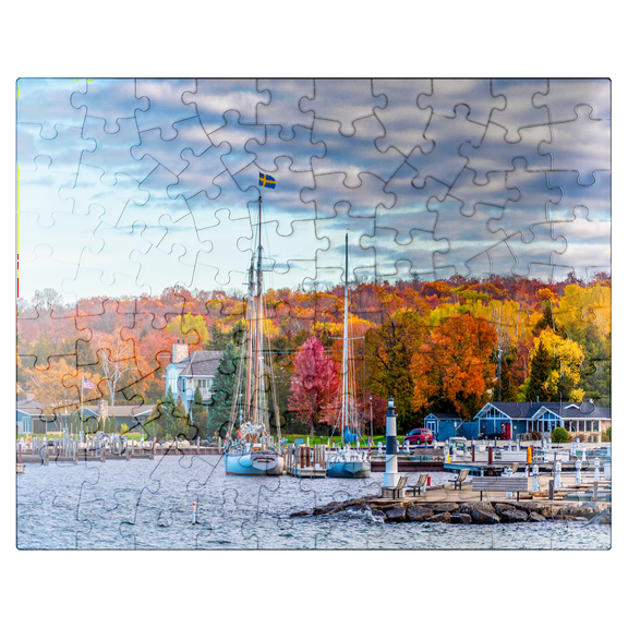 MyPuzzle - Sister Bay Town Harbor View In Door County Wisconsin - Premium 100 Piece Jigsaw Puzzle for Adults