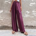 thumbnail image 4 of Lilgiuy Women's Fashion Casual High Waist Elastic Waist Drawstring Straps Solid Color Draped Pleated Wide Leg Long Pants Purple 6(M) Fall Fashion 2022 Spring Winter, 4 of 4