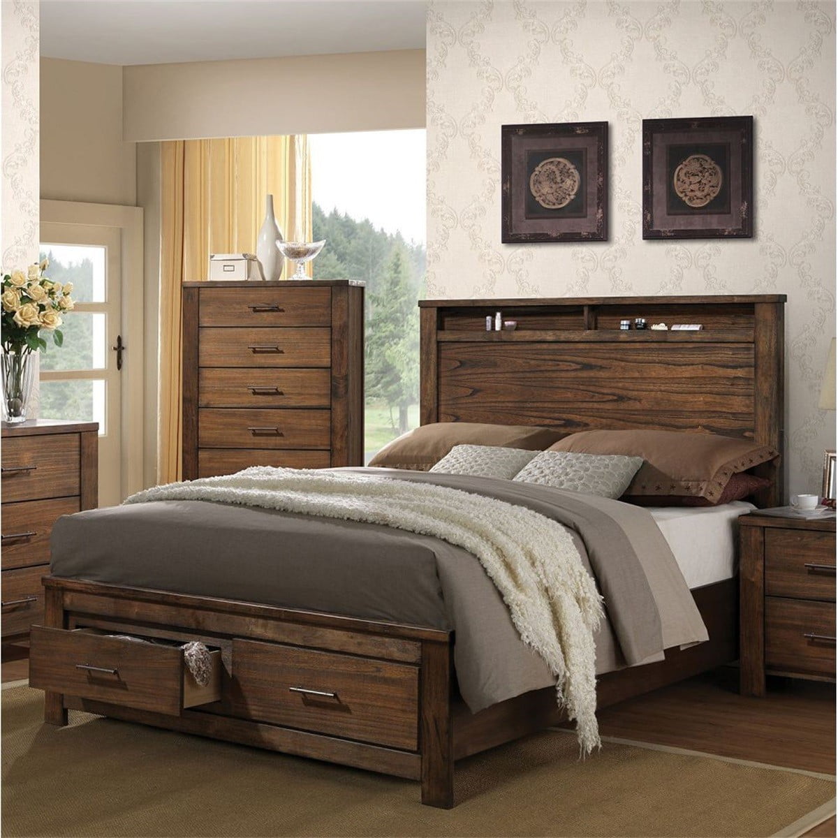 Modernluxe Queen Size Storage Platform Bed With 2 Storage Drawers And
