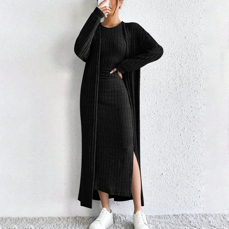 Pincandy Women's Casual Ribbed Knit Outfit 2 Piece Bodycon Tank Dress and Long Sleeve Long Cardigan Winter Fall Clothes - Walmart.com Pincandy Women's Casual Ribbed Knit Outfit 2 Piece Bodycon Tank Dress and Long Sleeve Long Cardigan Winter Fall Clothes - Walmart.com
