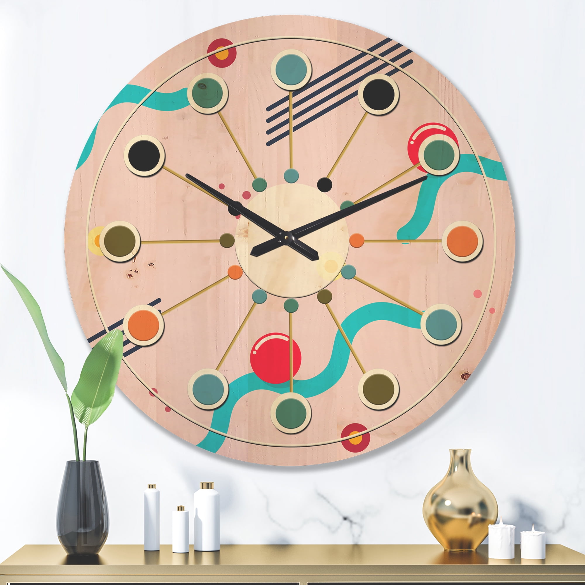 Designart 'Geometrical Abstract Retro Pattern III' Mid-Century Modern Wood Wall Clock