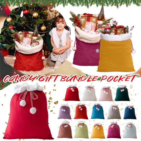 Christmas Gift Bag Candy Gift Drawstring Bag Christmas Velvet Bag, 15.7x23.6 inches Large Holiday Party Favor Pouches for Gifts Treats, Dark Blue