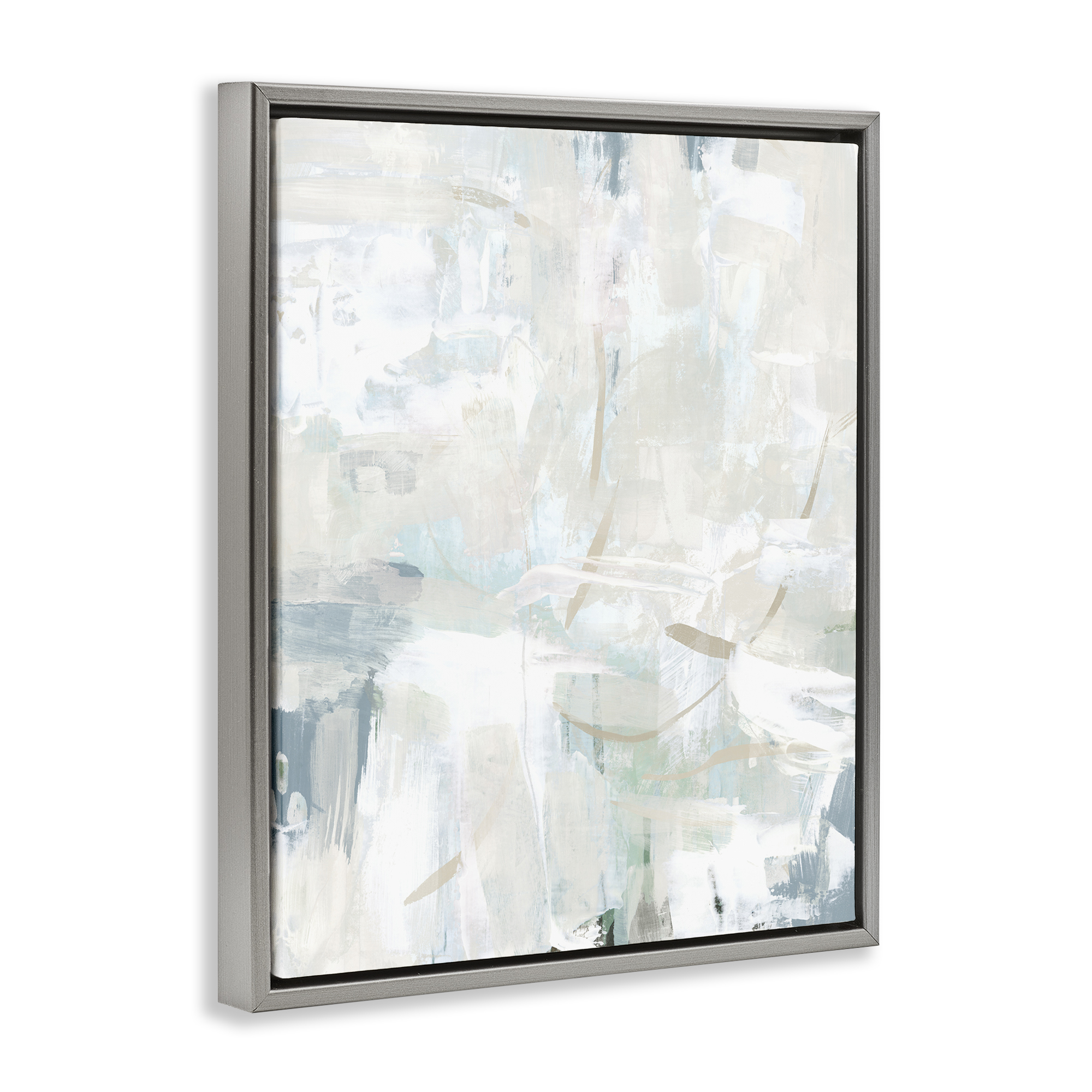 Stupell Industries Faded Off-White Abstract Abstract Painting Gray Floater Framed Canvas Art Print Wall Art, 25 x 31