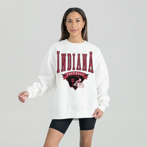 Women's Gameday Couture White Indiana Hoosiers Oversized Good Vibes Premium Fleece Drop Shoulder Pullover Sweatshirt