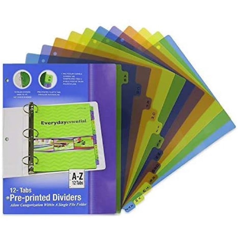 3 Ring Binder Dividers with 12 Preprinted AZ Tab (Pack of 4) by