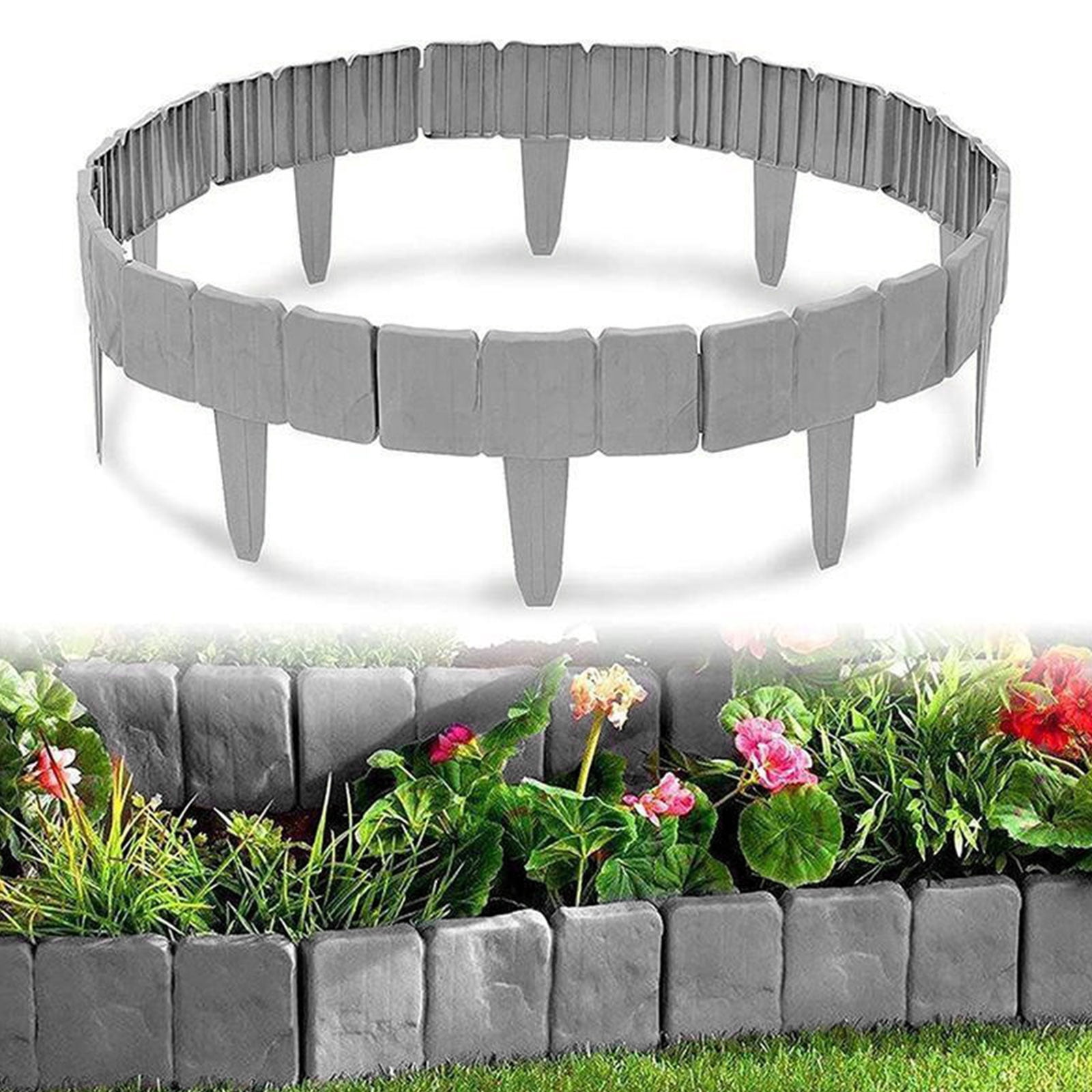 Garden Edging Border Plastic Landscape Edging Imitation Stone Effect Fence Flower Bed Edging Decorative Fence