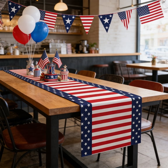 Independence Day Table Runner,Long American Flag Red Blue White Plaid Cotton Linen Table Runner Style for Dinner Table Party Decor Tabletop Decorations