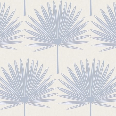 Stamped Palm Blue and Off-White Peel and Stick Wallpaper, 20.5" x 16.5'