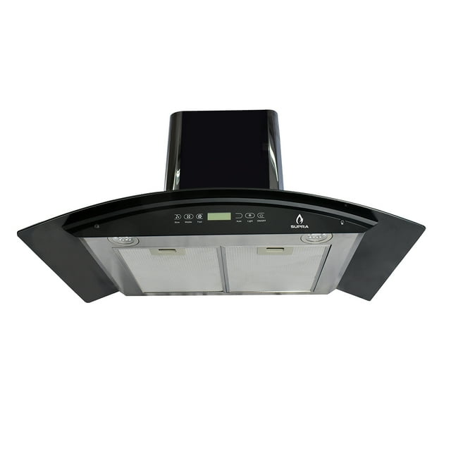 Campana extractora touch SUPRA para pared de acero inoxidable negro y cristal curvo Con control remoto