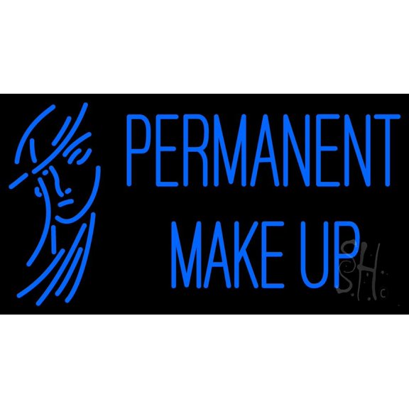 Blue Permanent Makeup Girl LED Neon Sign 13 x 24 - inches, Black Square Cut Acrylic Backing, with Dimmer - Bright and Premium built indoor LED Neon Sign for Spa interior decor and storefront.