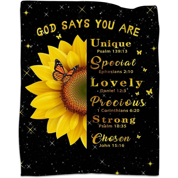 LHSHID Sunflower Throw Blanket for Women Christian Religious Gifts Soft Sunflower Blanket Throw God Say You are Bible Verse Gift for Women 30"x40"
