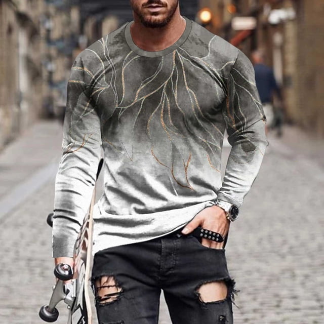 Blusas y camisas de manga larga con cuello redondo para hombre, blusas casuales de cuello redondo y manga larga, camisetas estampadas, blusas para hombre
