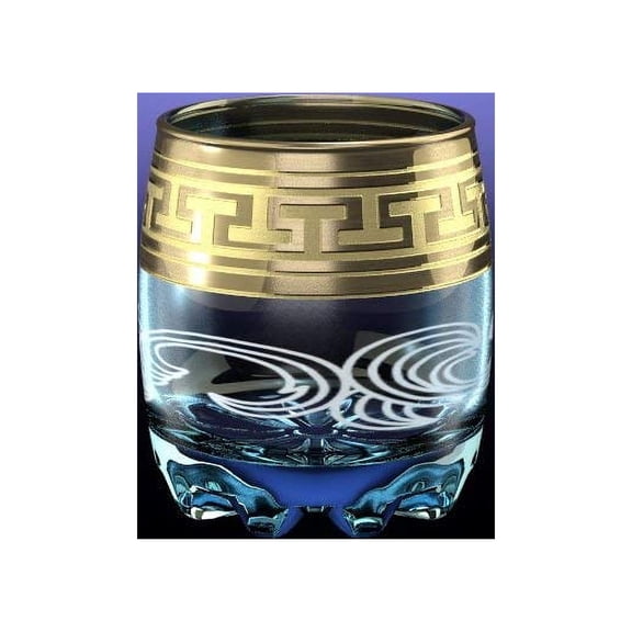 Crystal Goose GX-01-2244, 2 Oz Shot Glasses with Greek Key Golden Rim, Vintage Vodka Liquor Glasses, Wedding Drinkware, Set of 6