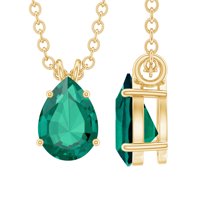 Rosec Jewels 5X7 mm Pear Shape Lab Created Emerald Solitaire Pendant, Teardrop Pendant for Women (3/4 CT, AAAA Quality), 10K Yellow Gold